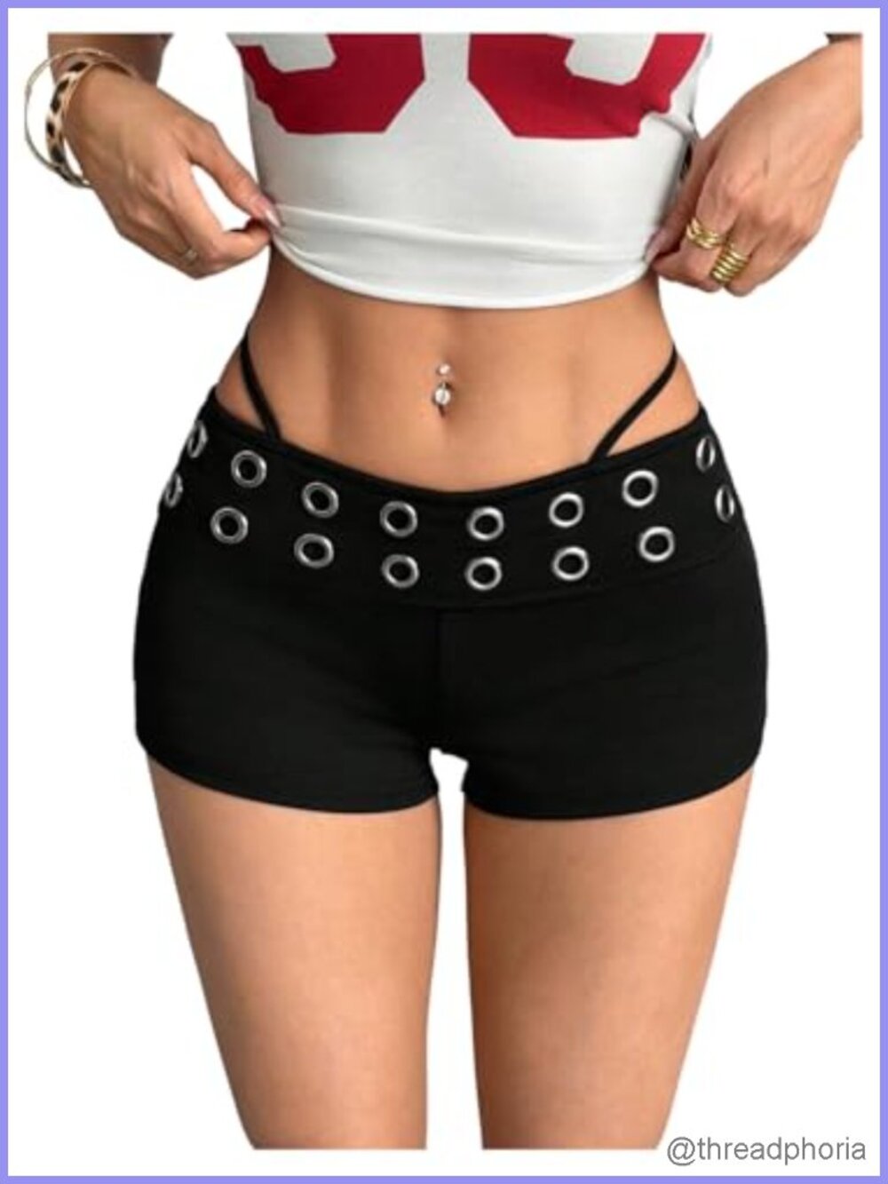 Y2K Mini Foldover Low Rise Grommet Eyelet Rave Shorts